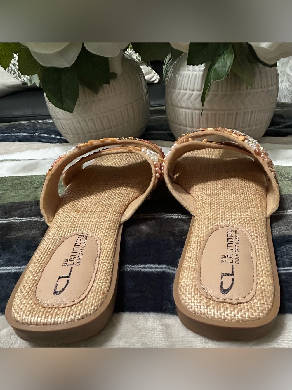 NWOT CL Launday Comfort Cushion Beaded Peach Slide Sandals for Women Size 6.5 - Picture 4 of 5
